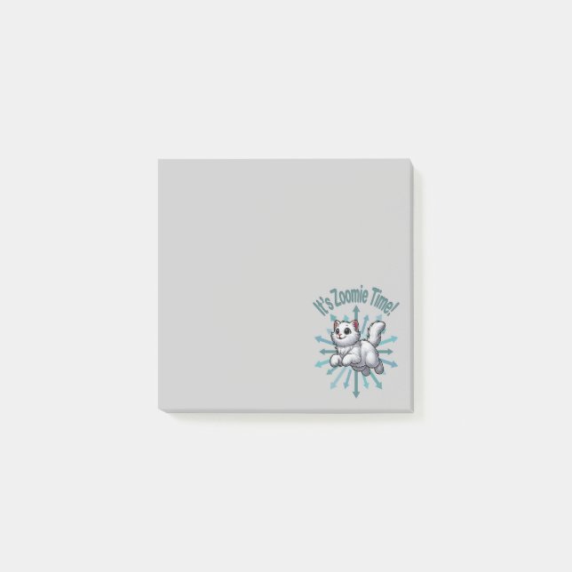 It's Zoomie Time White Cat Post-it Notes (Front)