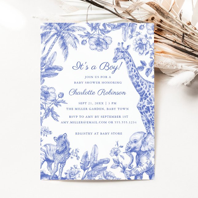 Its'a Boy Blue Boy Baby Shower Safari Toile Invitation (Its'a Boy Blue Boy Baby Shower Safari Toile Invitation)