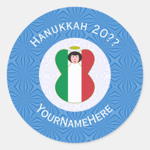 Itslian Angel Hanukkah Flag Personalized  Classic Round Sticker