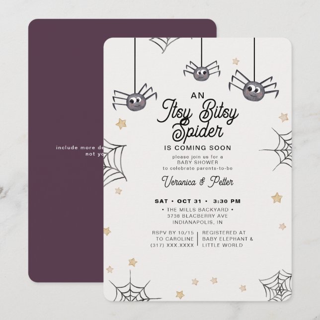 Itsy Bitsy Spider Girl Halloween Baby Shower  Invitation (Front/Back)