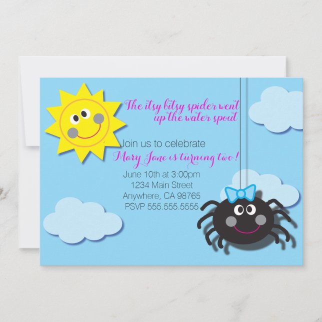 Itsy Bitsy Spider Invite (No Pink Background) (Front)