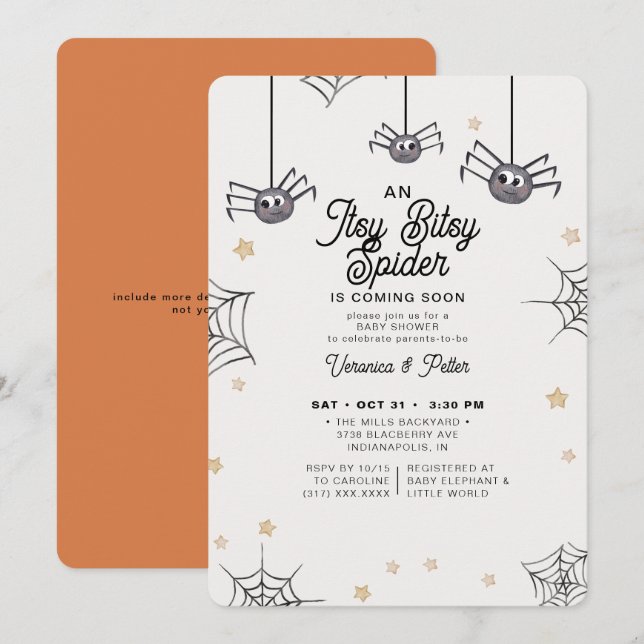 Itsy Bitsy Spider Neutral Halloween Baby Shower  Invitation (Front/Back)