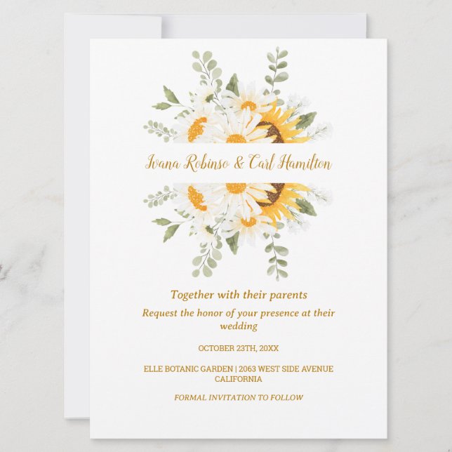 IVANA Elegant Yellow & White Flower Wedding Invitation (Front)