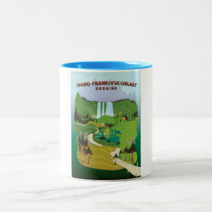 Ivano-Frankivsk Oblast Ukraine travel poster Two-Tone Coffee Mug