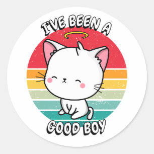 Ive been a good boy - white cat classic round sticker