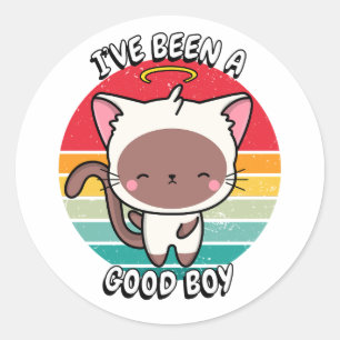 Ive been a good boy - white cat classic round sticker