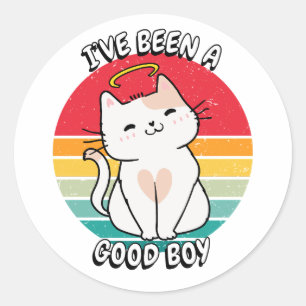 Ive been a good boy - white cat classic round sticker