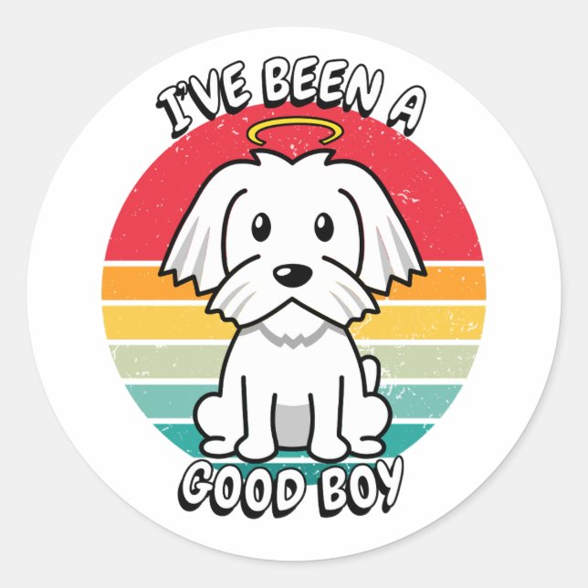 Ive been a good boy - white dog classic round sticker (Front)