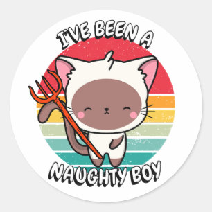 Ive been a naughty boy - white cat classic round sticker