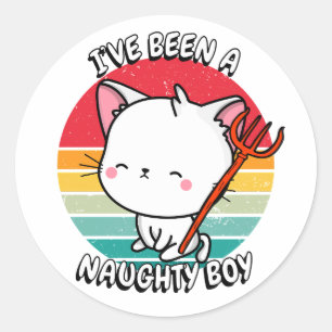 Ive been a naughty boy - white cat classic round sticker