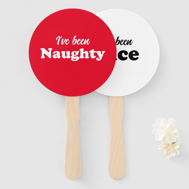 I've been Naughty or Nice red funny Christmas game Hand Fan (Front and Back)