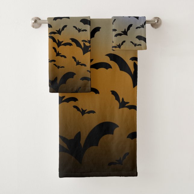 I've Gone Batty For Black Bats & Pretty Moonlight Bath Towel Set (Insitu)