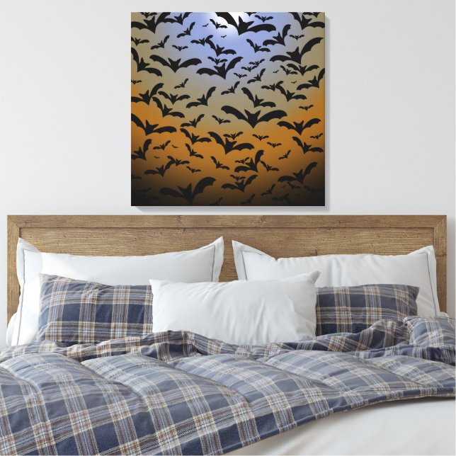 I've Gone Batty For Black Bats & Pretty Moonlight Canvas Print (Insitu(Bedroom))