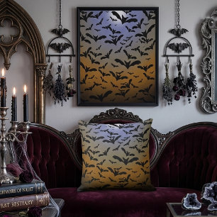 I've Gone Batty For Black Bats & Pretty Moonlight Throw Pillow