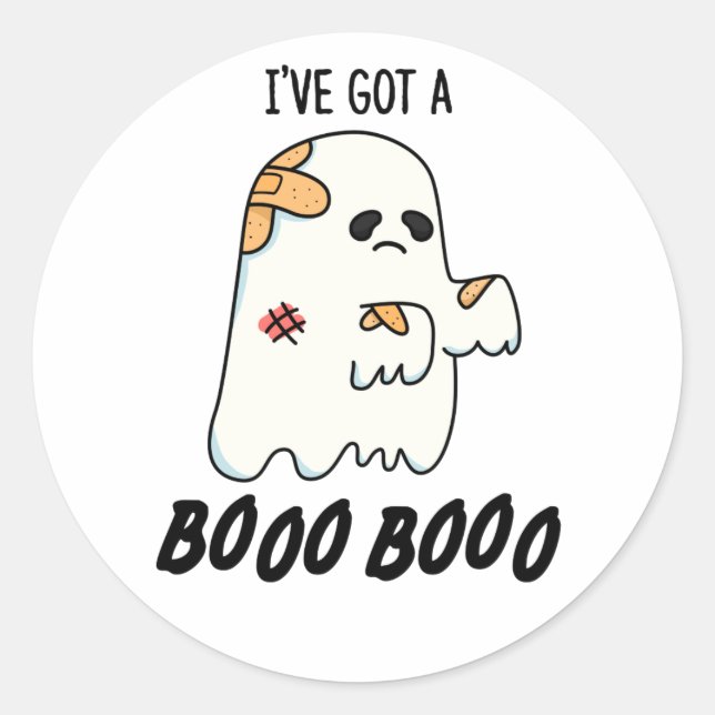 I've Got A Boo Boo Funny Halloween Ghost Pun Classic Round Sticker (Front)