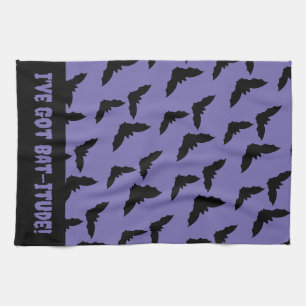 I've Got Bat-itude! Purple and Black Bat Kitchen Towel