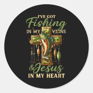 I've Got Fishing In My Veins &amp; Jesus In My Hea Classic Round Sticker