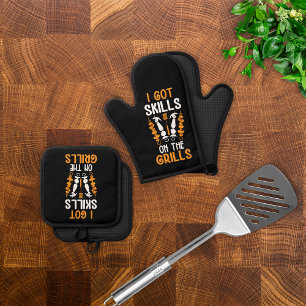 I've Got Skills On The Grills Bright Typography Oven Mitt & Pot Holder Set