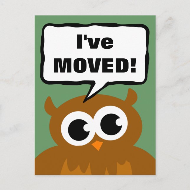 I've move new address postcard | cute owl cartoon (Front)