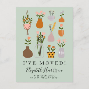I've Moved Boho Plants Sage Green Moving Announcement Postcard