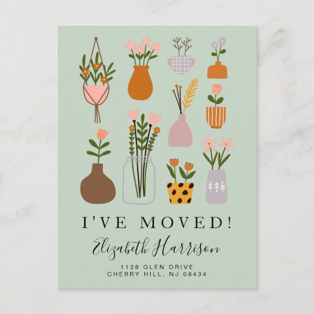 I've Moved Boho Plants Sage Green Moving Announcement Postcard (Front)