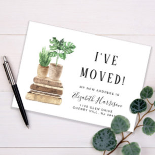 I've Moved Boho Plants Watercolor Moving Announcement Postcard