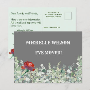 I've Moved Budget Eucalyptus Green Floral Moving Announcement Postcard