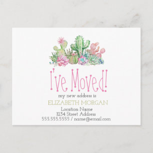 I've Moved Cactus Succulent Announcement Postcard