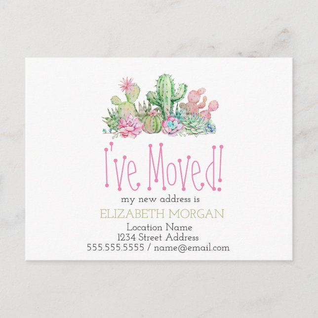 I've Moved Cactus Succulent  Announcement Postcard (Front)