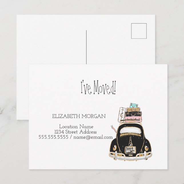 I've Moved,Car,Suitcases New Address Announcement Postcard (Front/Back)