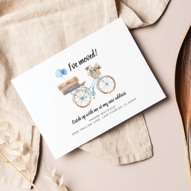 I've Moved Change of Address Moving Announcement Postcard (Boho Chic Watercolor Bicycle Moving Announcement Postcard)