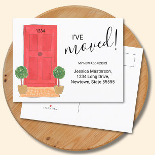 I've Moved Change of Address Red Door Watercolor Announcement Postcard