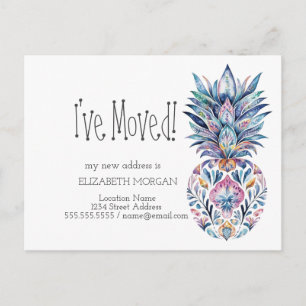 I've Moved,Chic Colourful Pineapple New Address  Announcement Postcard