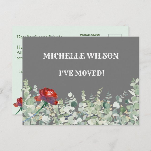 I've Moved Classic Eucalyptus Green Elegant Move Announcement Postcard (Front/Back)