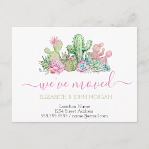 I've Moved Cool Watercolor Cactus Succulent Announcement Postcard