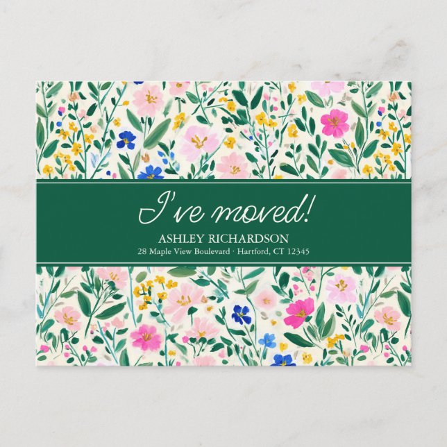 I've Moved Floral Moving Announcement Postcard (Front)