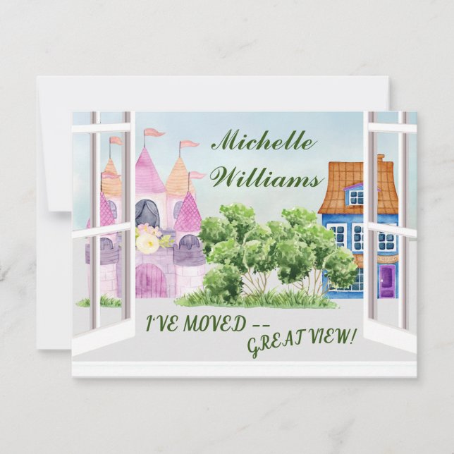 I've Moved Fun Watercolor City Budget Moving   Announcement (Front)