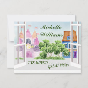 I've Moved Fun Watercolor City Moving  Announcement