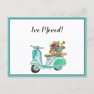 I've Moved Green Scooter Vespa Announcement Postcard