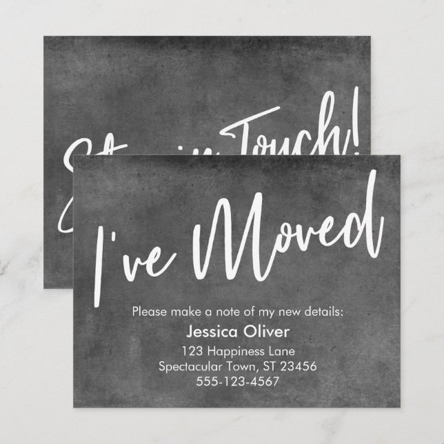 "I've Moved" Handwriting Grey Grunge Announcement (Front/Back)
