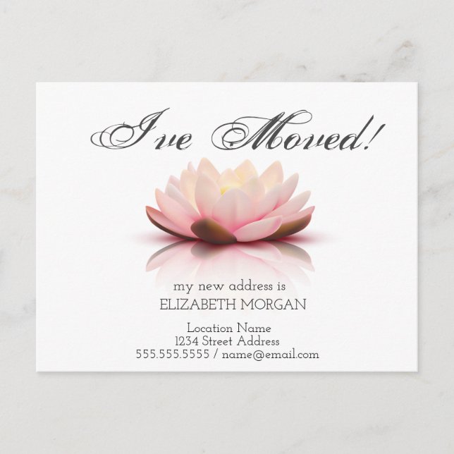 I've Moved, Lotus Flower New Address Announcement Postcard (Front)