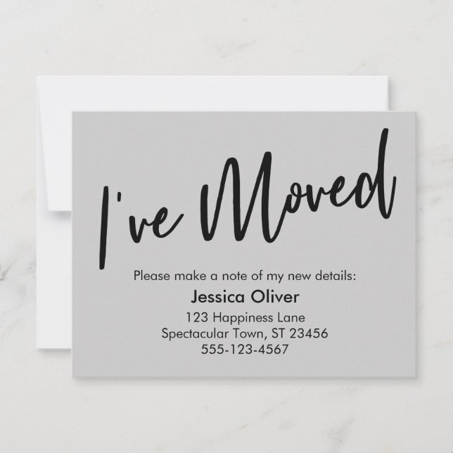 "I've Moved" Modern Handwriting Light Grey Card (Front)