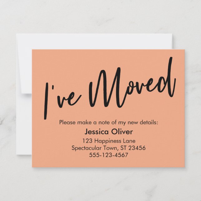 I've Moved Modern Handwriting Salmon Card (Front)
