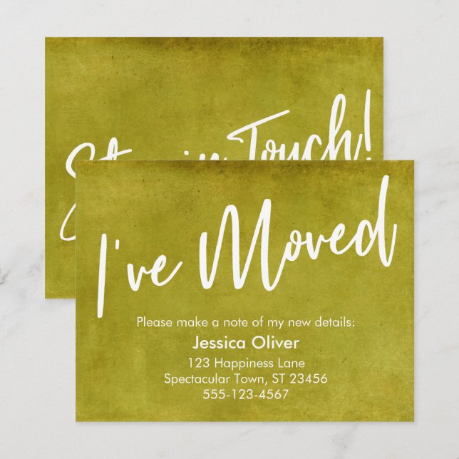 "I've Moved" Mustard Yellow Grunge Announcement (Front/Back)