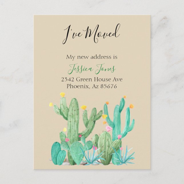 I've  Moved New Address Announcement House Cactus Postcard (Front)