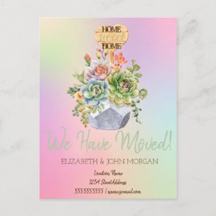 I've Moved, New Address,Succulents Holographic Announcement Postcard