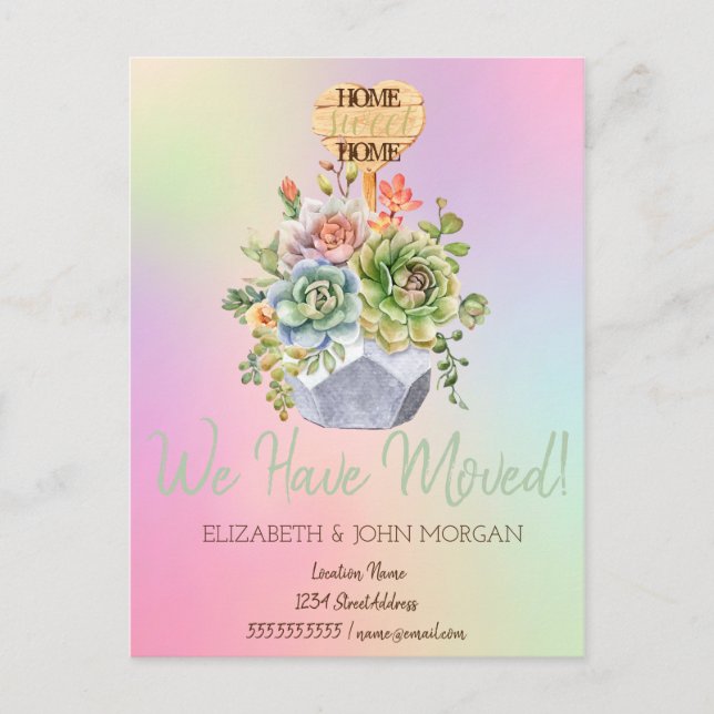 I've Moved, New Address,Succulents Holographic Announcement Postcard (Front)