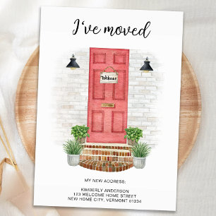 I've Moved New Address Watercolor Front Red Door Announcement