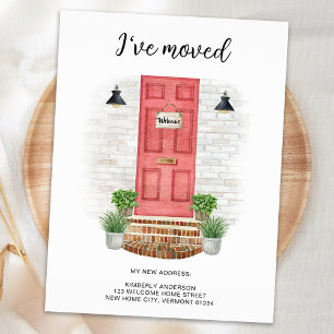 I've Moved New Address Watercolor Front Red Door Announcement Postcard