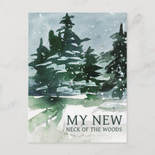 I've Moved Pine Forest Watercolor Announcement Postcard